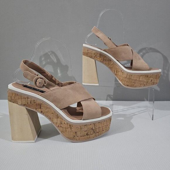NEW Vince Camuto Celosia Platform Womens 8.5 Beige Suede Slingback Sandal Heel - Picture 3 of 13